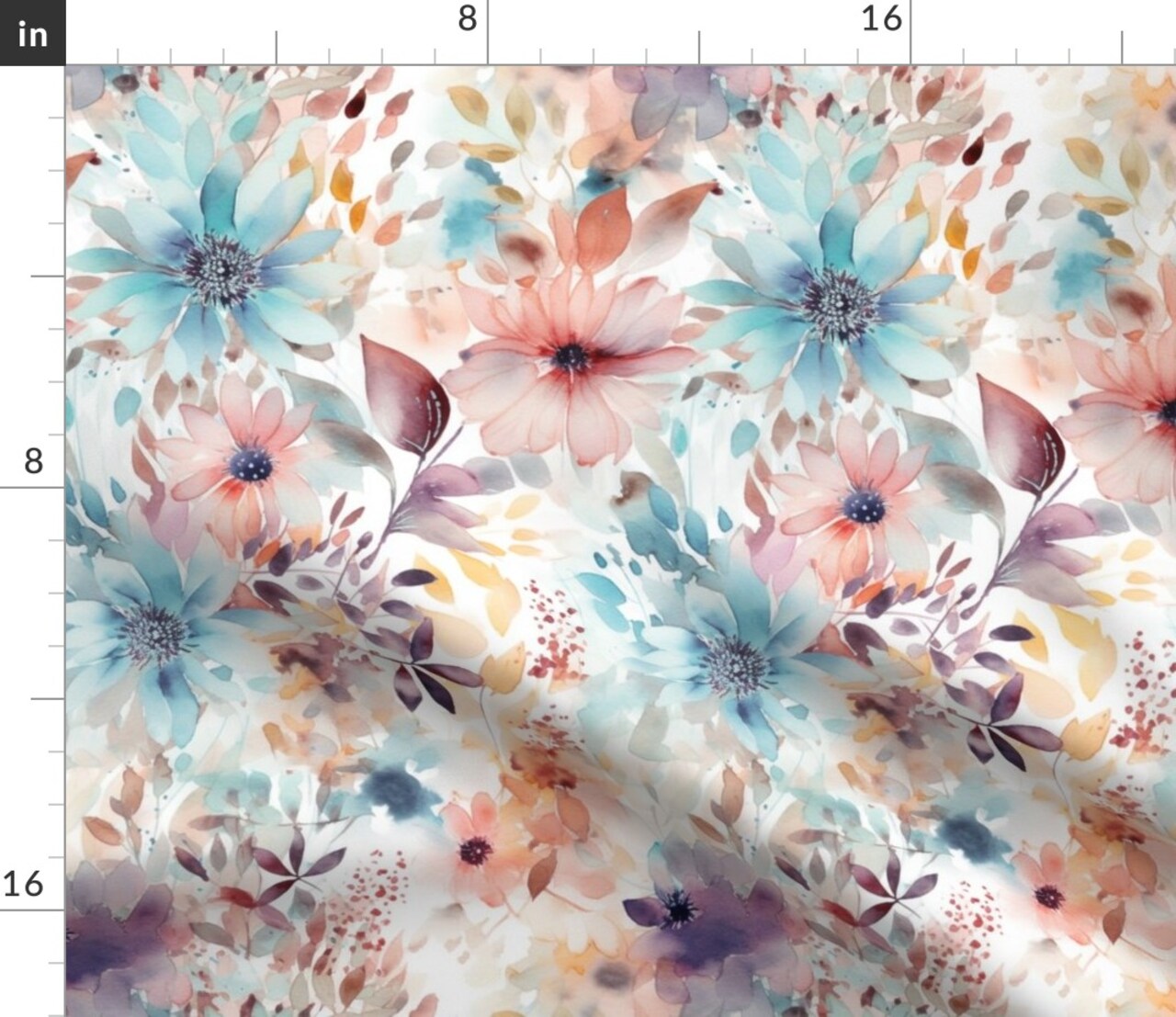 Watercolor Boho Wildflowers Floral Hand Painted Dahlia Modern Flowers Custom Printed Fabric by Spoonflower Various Fabrics by the Yard or Fat Quarter